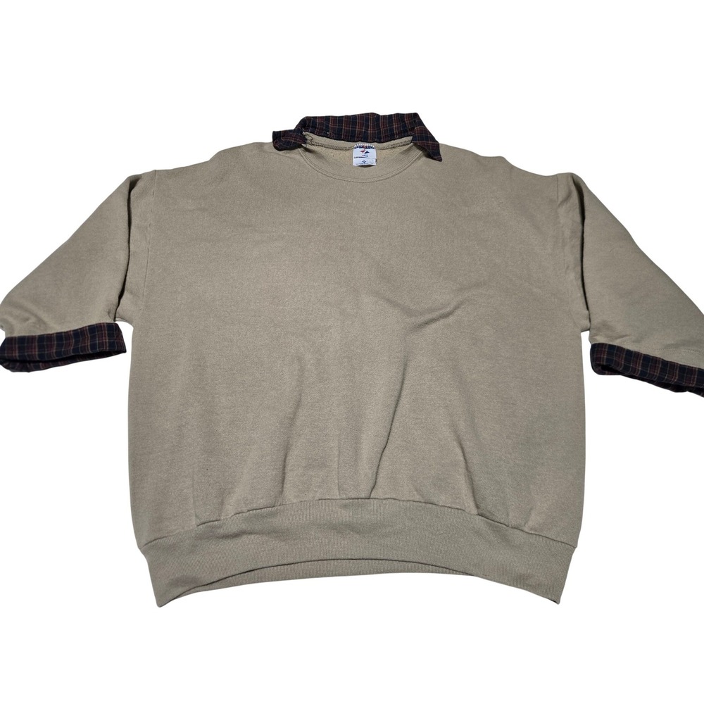 Vintage Jerzees Activewear Layered Sweatshirt‎ Plaid Collar USA Made 2XL Dadcore